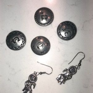 Set of 4 pewter button covers Native American